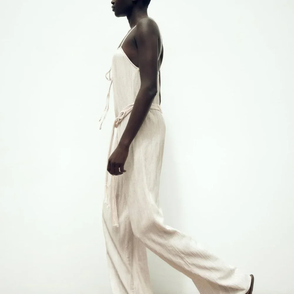 Zara limited edition linen blend braided belted jumpsuit you cannot miss